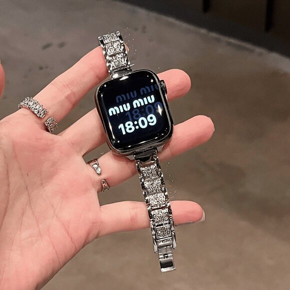 Apple Watch Band Luxury Adjustable Slim Stylish Strap Silver Stainless Chain - Picture 1 of 5